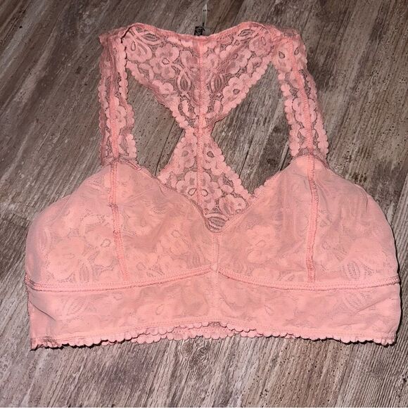 Free people Women's Galloon Lace Racerback peach sz M - Picture 2 of 5